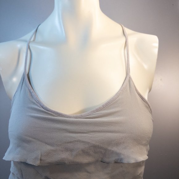 Club Monaco Womens Size Small Top Grey Silk Tiered Ruffle Racerback Sleeveless - Picture 6 of 10